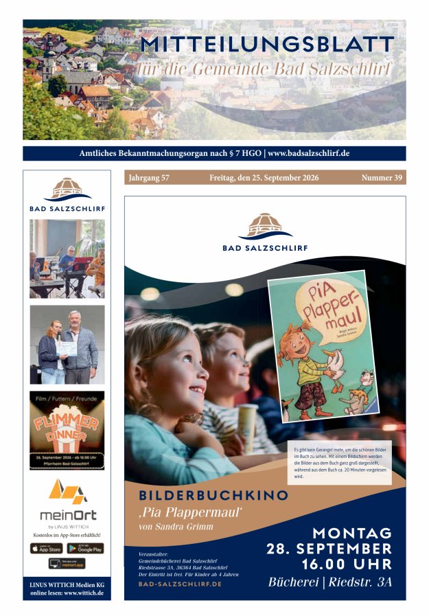 Amtliches Bekanntmachungsorgan der Gemeinde Bad Salzschlirf Titelblatt 39/2026