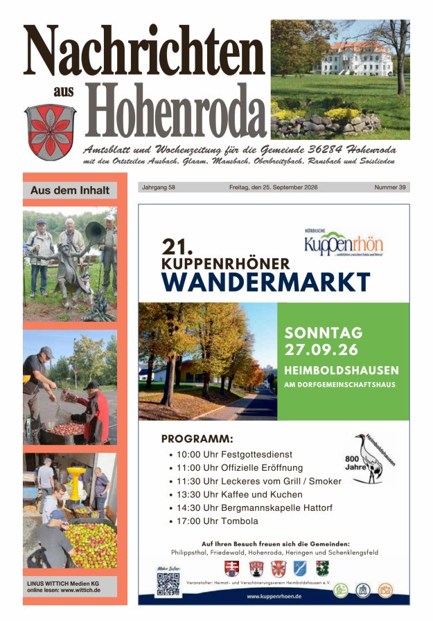 Nachrichten aus Hohenroda Titelblatt 39/2026
