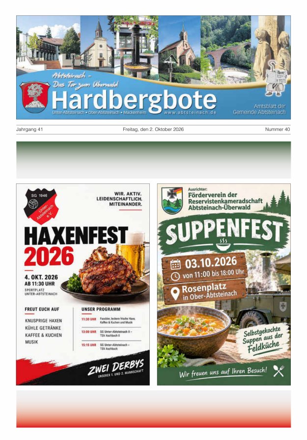 Hardbergbote - Mitteilungsblatt der Gemeinde Abtsteinach Titelblatt 40/2026