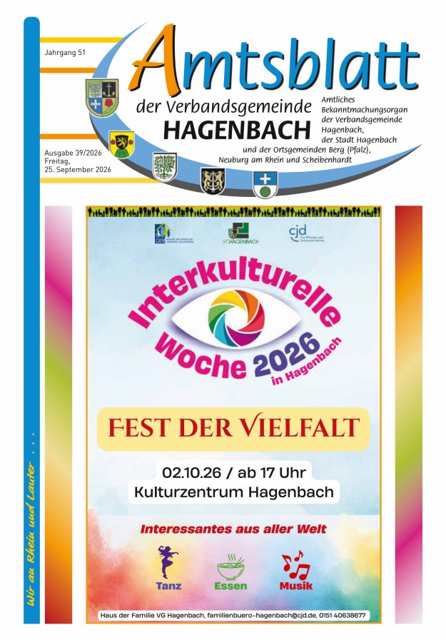 Amtsblatt der VG Hagenbach Titelblatt 39/2026