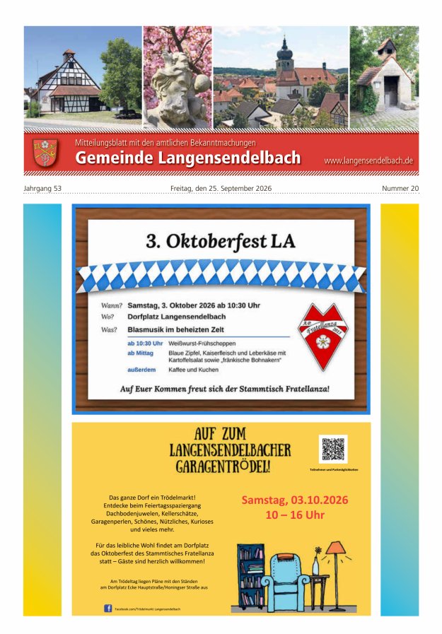 Mitteilungsblatt - Gemeinde Langensendelbach Titelblatt 20/2026