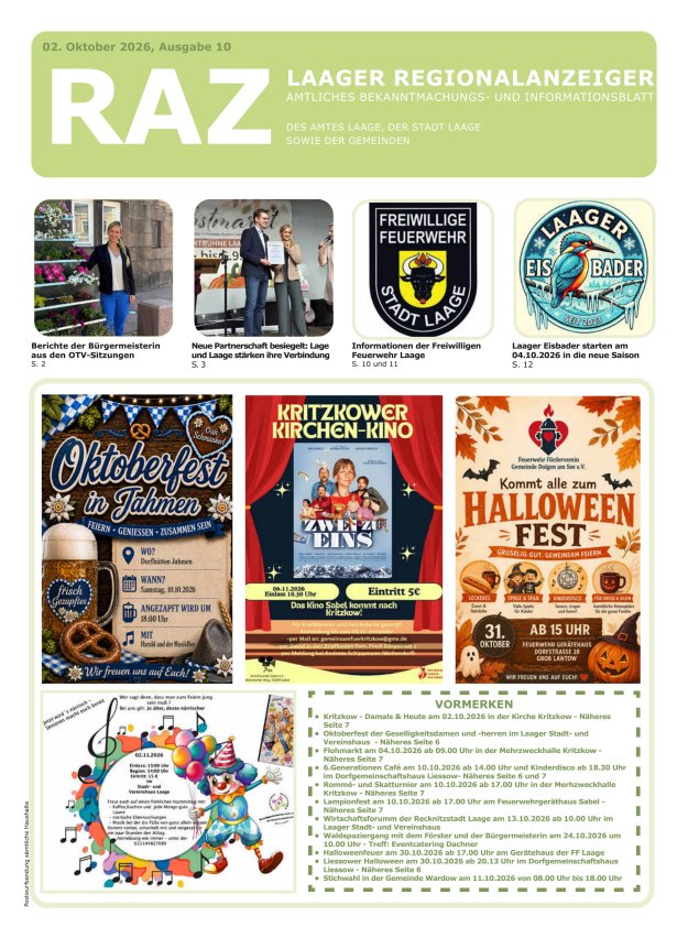 Laager Regionalanzeiger Titelblatt 10/2026