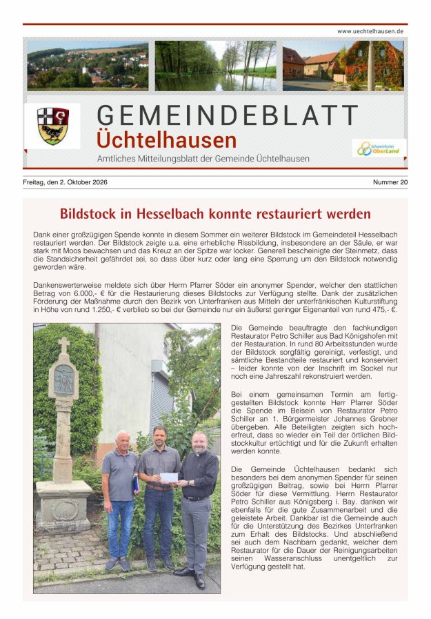Gemeindeblatt Üchtelhausen Titelblatt 20/2026