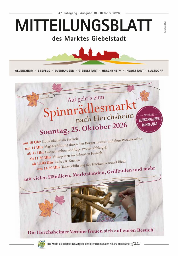 Mitteilungsblatt des Marktes Giebelstadt Titelblatt 10/2026