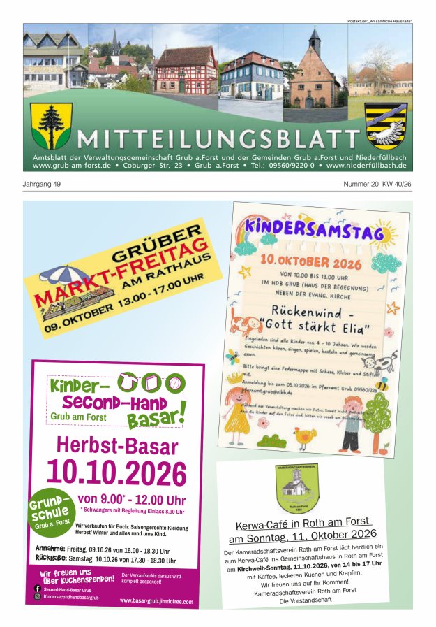 Amts- und Mitteilungsblatt der VGem Grub a.Forst Titelblatt 20/2026