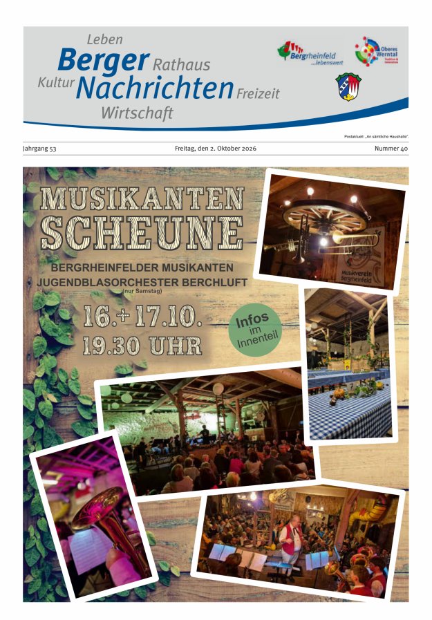 Berger Nachrichten, Bergrheinfeld Titelblatt 40/2026