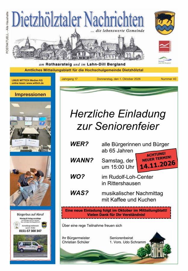 Dietzhölztaler Nachrichten Titelblatt 40/2026