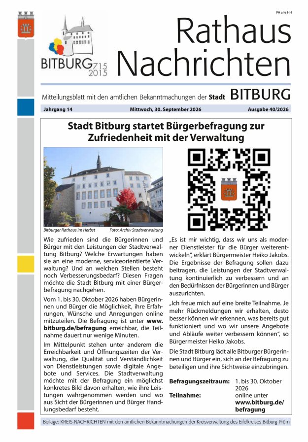 Rathaus-Nachrichten Bitburg Titelblatt 40/2026