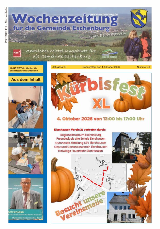 Wochenzeitung für die Gemeinde Eschenburg Titelblatt 40/2026