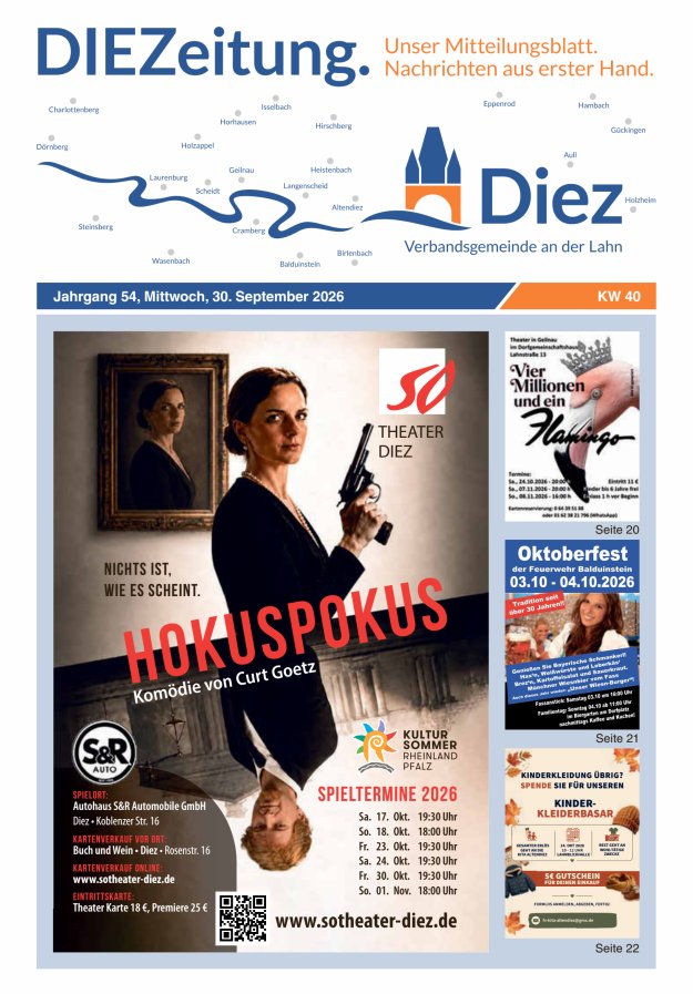 DIEZeitung - Mitteilungsblatt der Verbandsgemeinde Diez  Titelblatt 40/2026