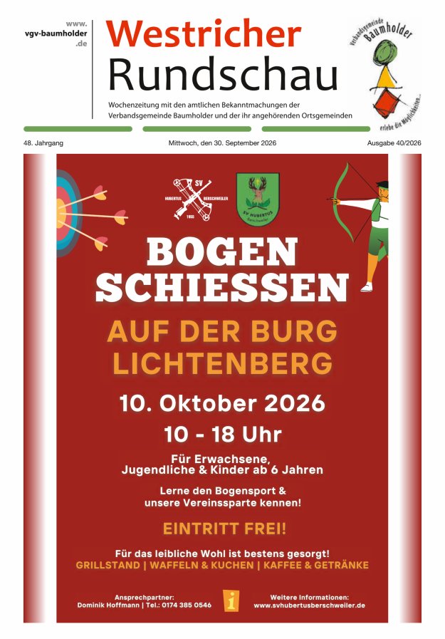 Westricher Rundschau VG Baumholder Titelblatt 40/2026