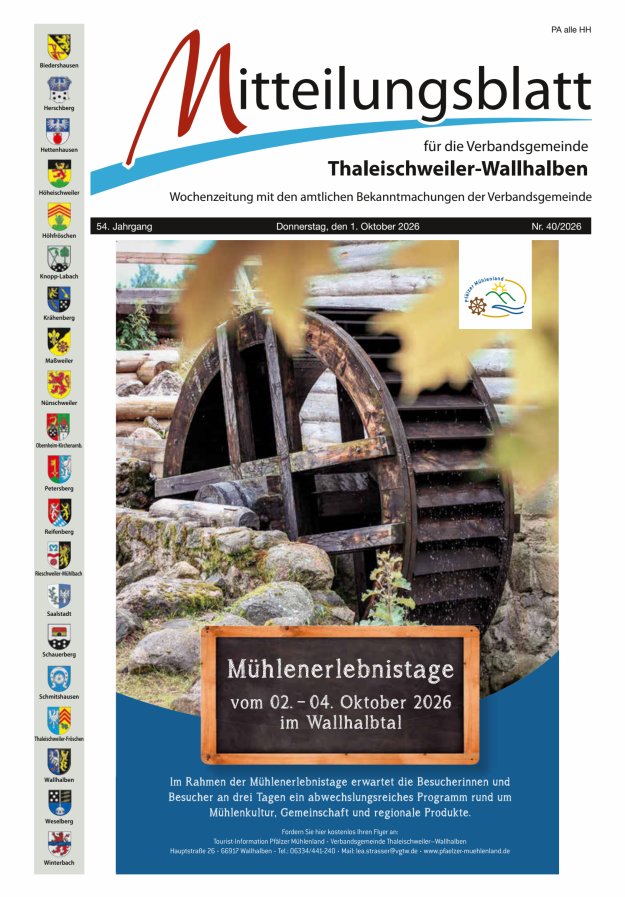 Mitteilungsblatt VG Thaleischweiler-Wallhalben Titelblatt 40/2026