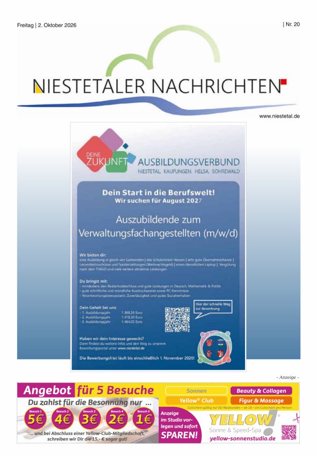 Niestetaler Nachrichten Titelblatt 20/2026