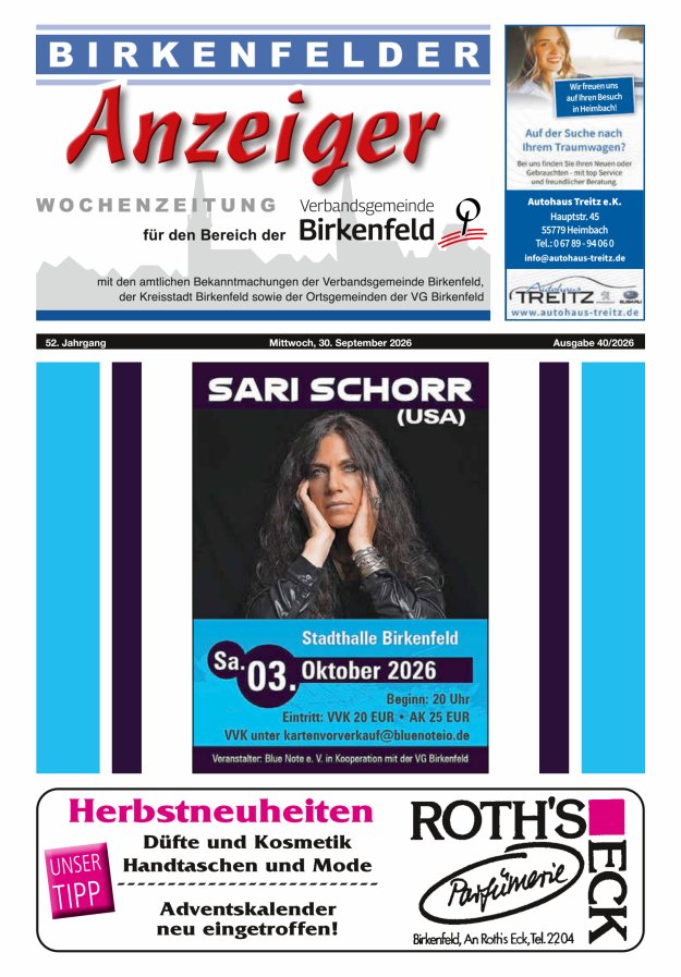 Birkenfelder Anzeiger Titelblatt 40/2026