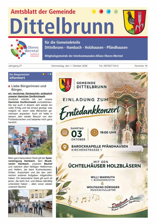 Amtsblatt der Gemeinde Dittelbrunn Titelblatt 18/2026