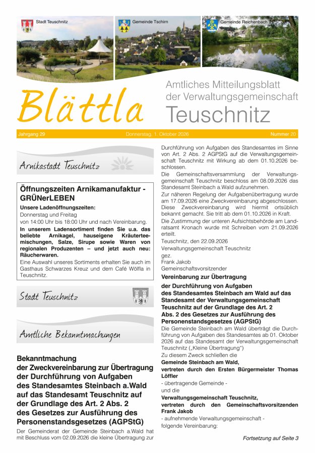 VG-Nachrichten Teuschnitz Titelblatt 20/2026