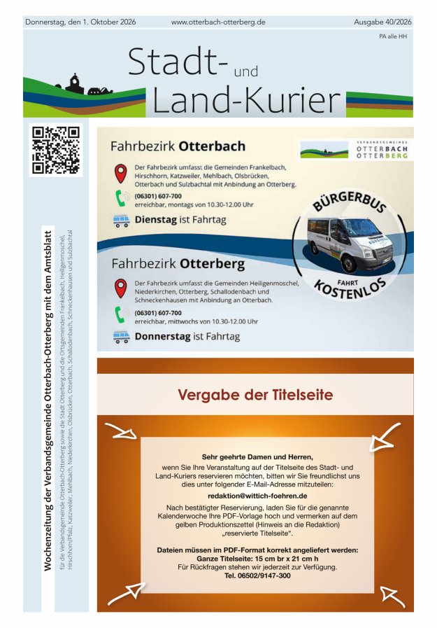 Stadt- und Land-Kurier Otterbach-Otterberg Titelblatt 40/2026