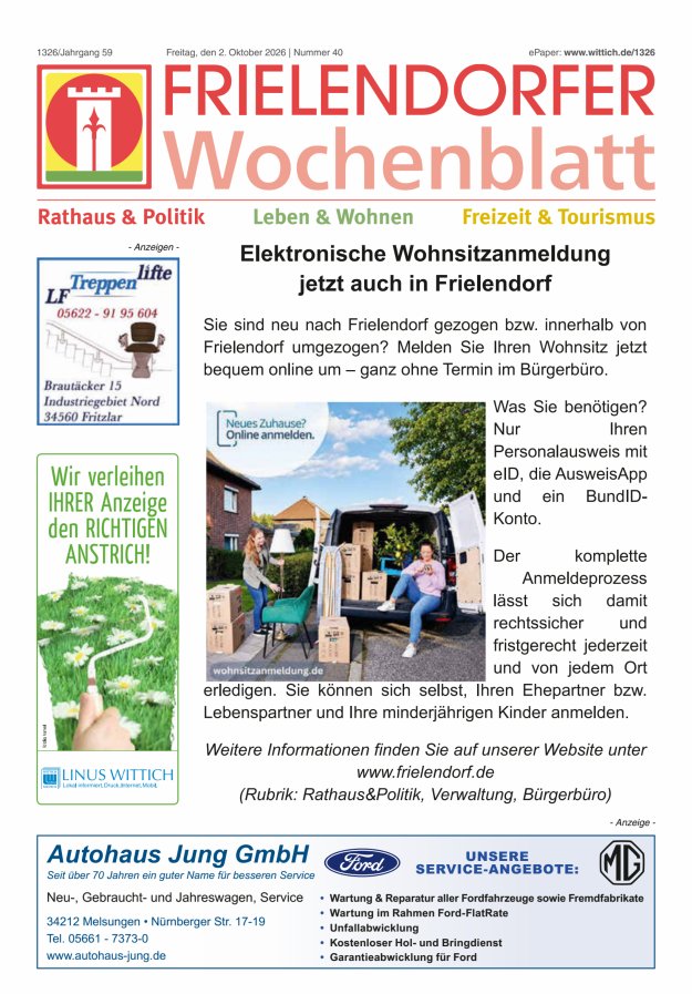 Frielendorfer Wochenblatt Titelblatt 40/2026