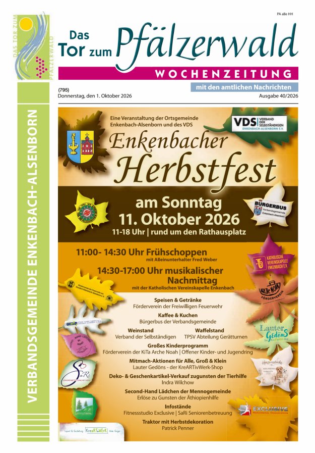 Das Tor zum Pfälzer Wald - VG Enkenbach-Alsenborn Titelblatt 40/2026