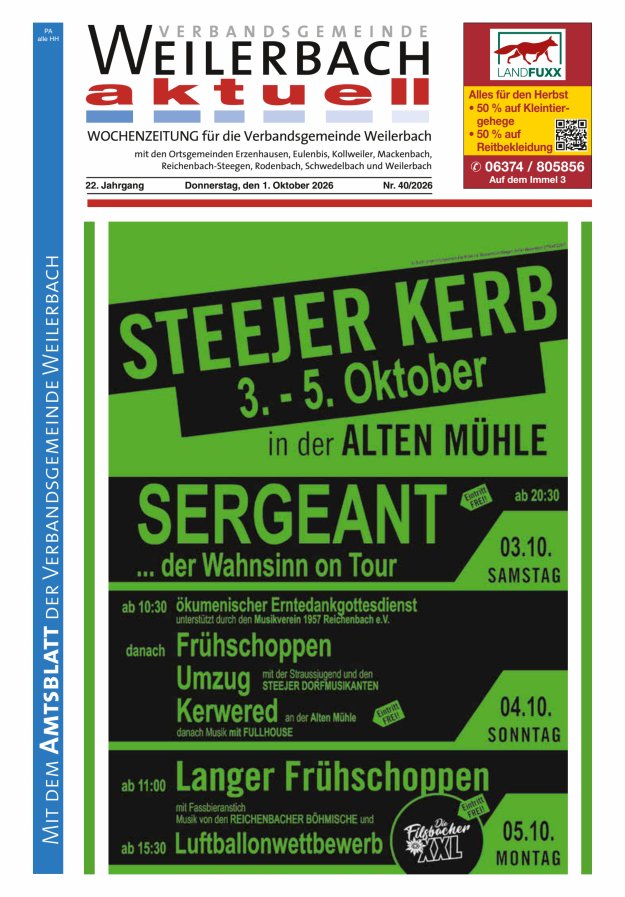 Verbandsgemeinde Weilerbach aktuell Titelblatt 40/2026