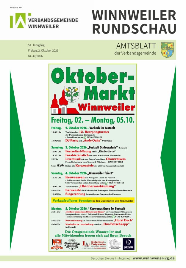 Winnweiler Rundschau Titelblatt 40/2026