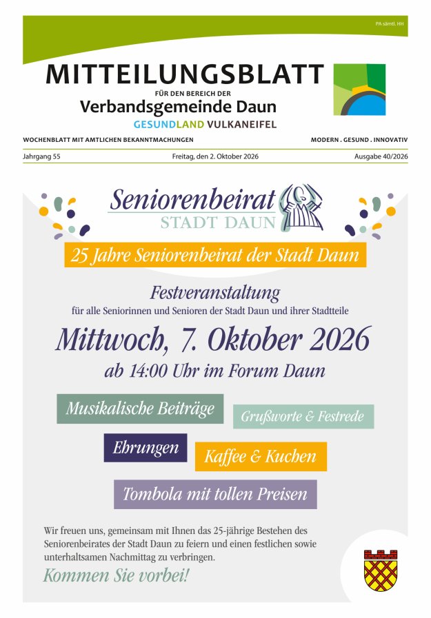 Mitteilungsblatt VG Daun Titelblatt 40/2026