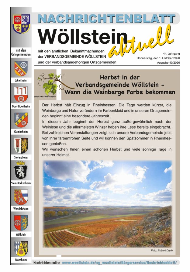 Nachrichtenblatt Wöllstein aktuell Titelblatt 40/2026