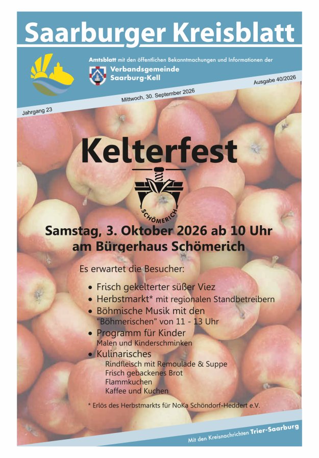Saarburger Kreisblatt Titelblatt 40/2026