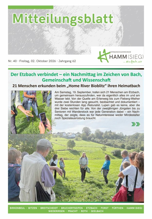 Mitteilungsblatt Hamm (Sieg) Titelblatt 40/2026