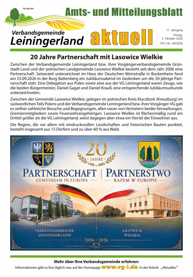 VG Leiningerland aktuell Titelblatt 40/2026