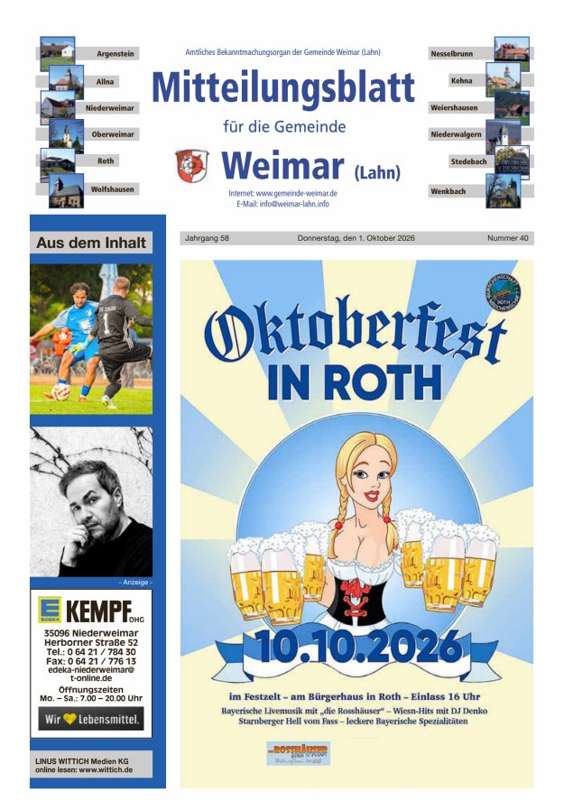 Mitteilungsblatt für die Gemeinde Weimar Titelblatt 40/2026