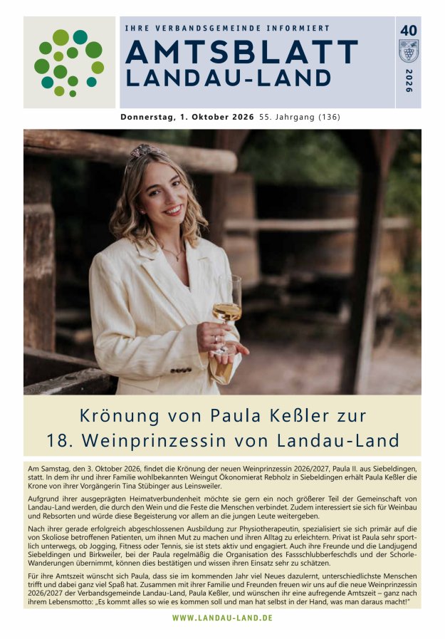 Amtsblatt VG Landau-Land Titelblatt 40/2026
