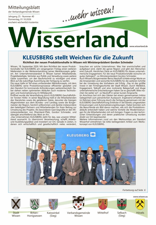 Mitteilungsblatt Wissen - Wisserland...mehr wissen! Titelblatt 40/2026