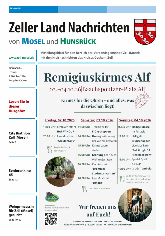Zeller Land Nachrichten Titelblatt 40/2026