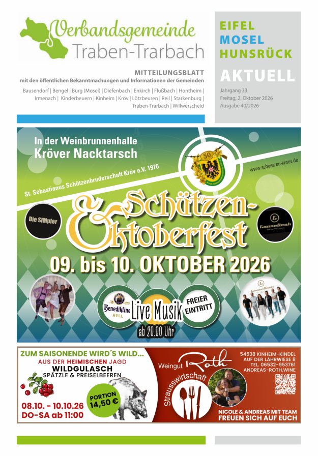 Eifel-Mosel-Hunsrück aktuell VG Traben-Trarbach Titelblatt 40/2026