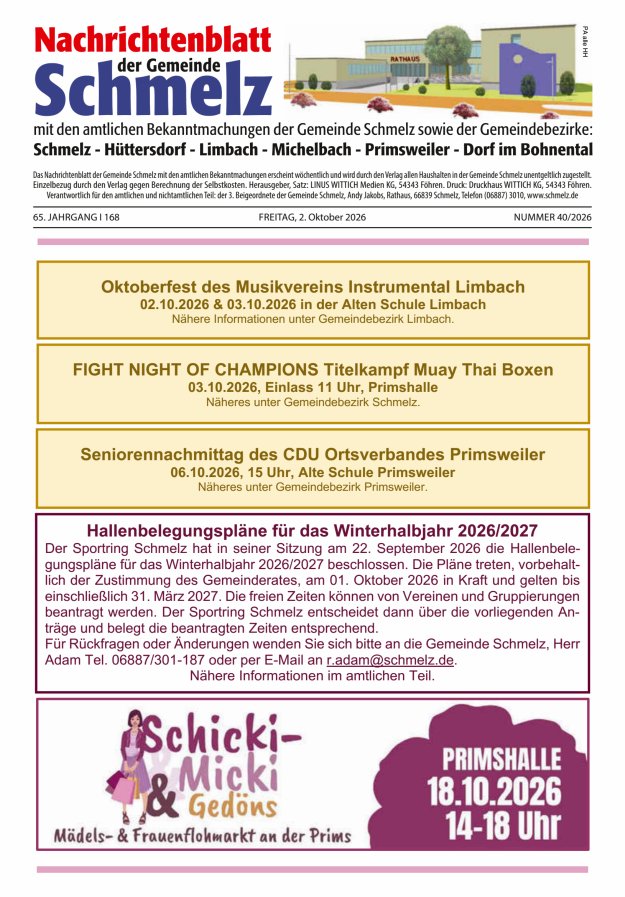 Nachrichtenblatt Schmelz Titelblatt 40/2026