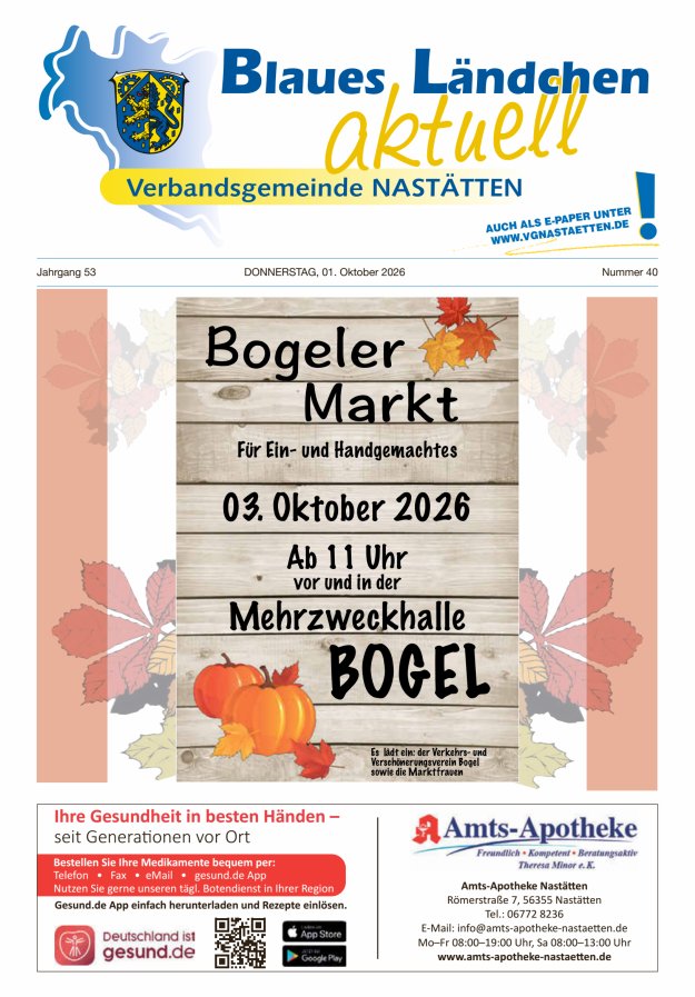 Blaues Ländchen aktuell - Heimat- u Bürgerzeitung VG Nastätten Titelblatt 40/2026