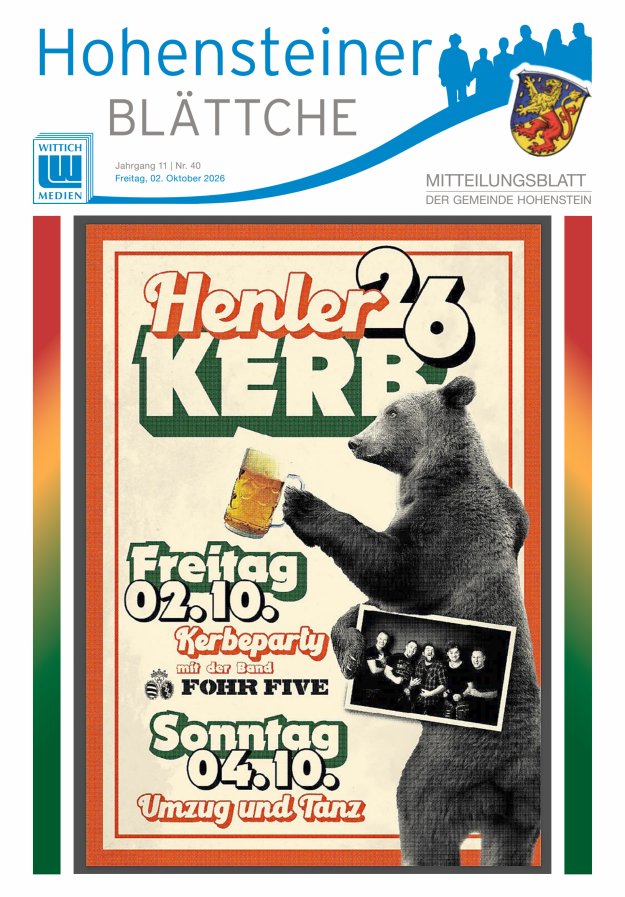 Hohensteiner Blättche Titelblatt 40/2026