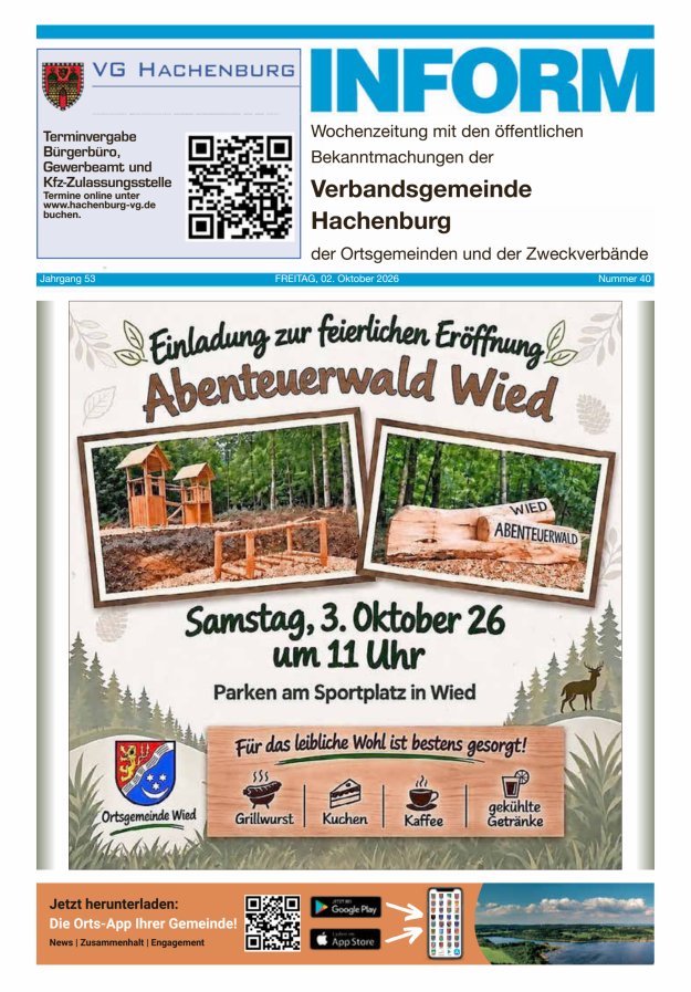 INFORM - Wochenzeitung der Verbandsgemeinde Hachenburg Titelblatt 40/2026