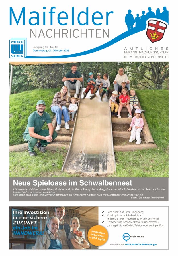 Maifelder Nachrichten - Wochenzeitung der Verbandsgemeinde Maifeld Titelblatt 40/2026