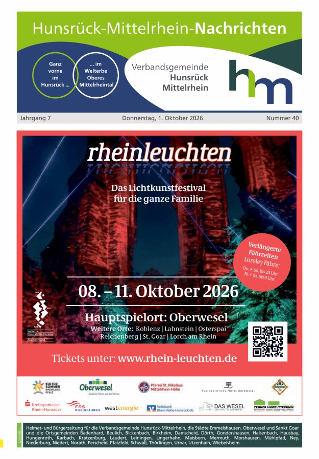 Hunsrück-Mittelrhein Nachrichten Ausgabe Emmelshausen Titelblatt 40/2026