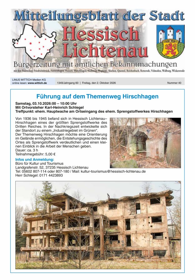 Mitteilungsblatt der Stadt Hess Lichtenau Titelblatt 40/2026