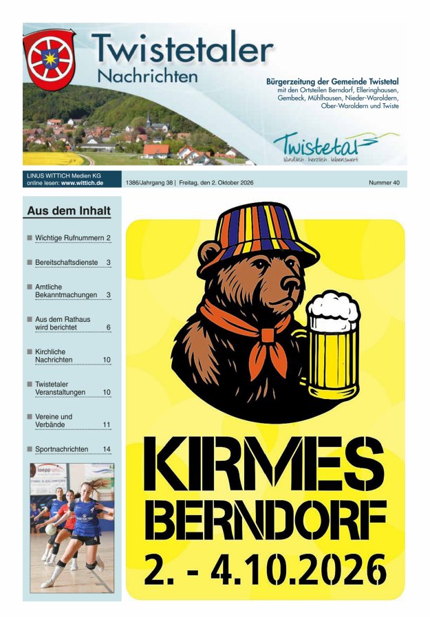 Twistetaler Nachrichten Titelblatt 40/2026