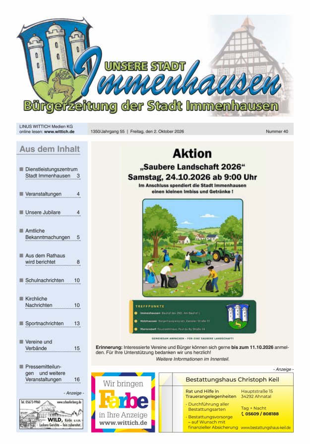Unsere Stadt Immenhausen Titelblatt 40/2026