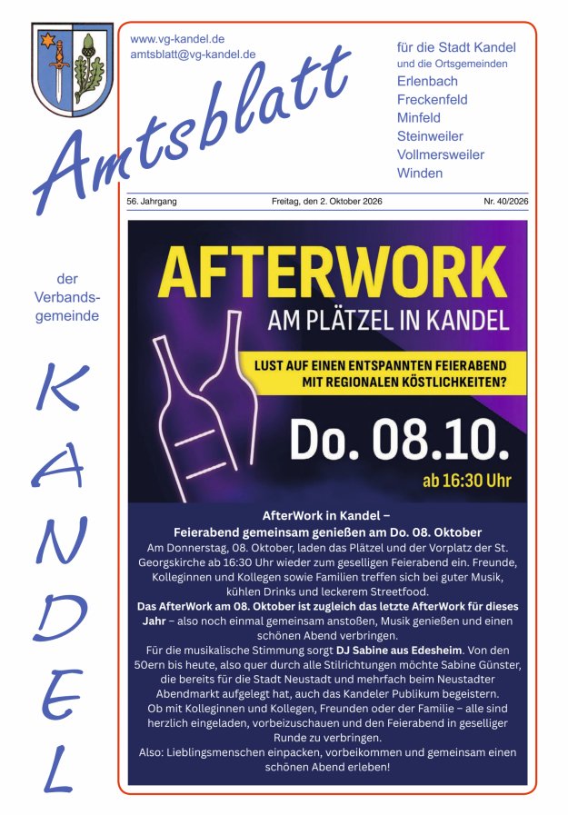 Amtsblatt VG Kandel Titelblatt 40/2026