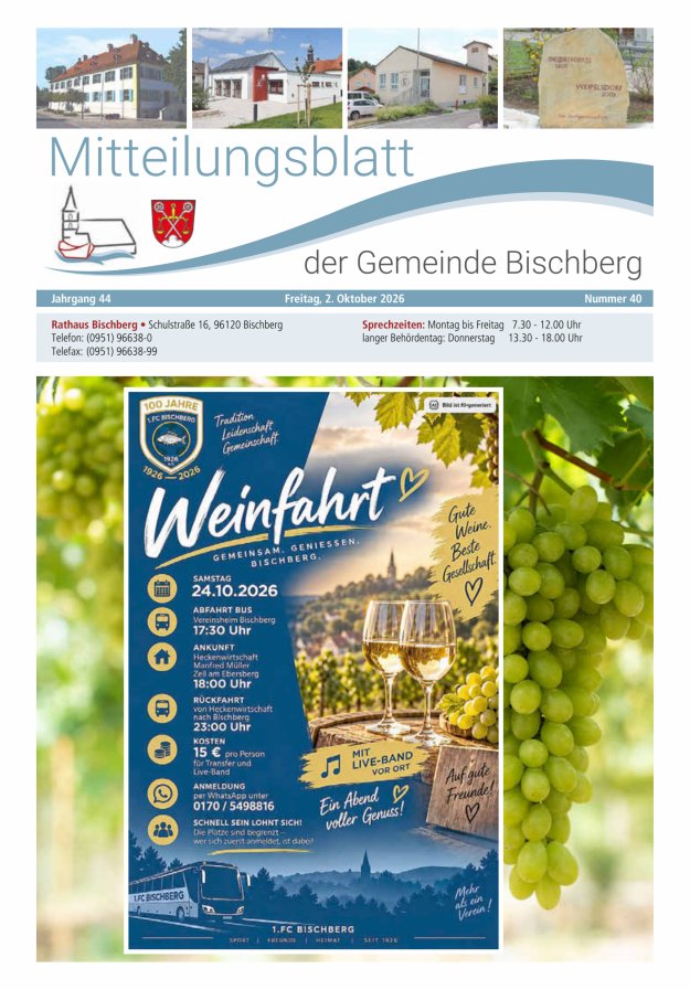 Mitteilungsblatt der Gemeinde Bischberg Titelblatt 40/2026