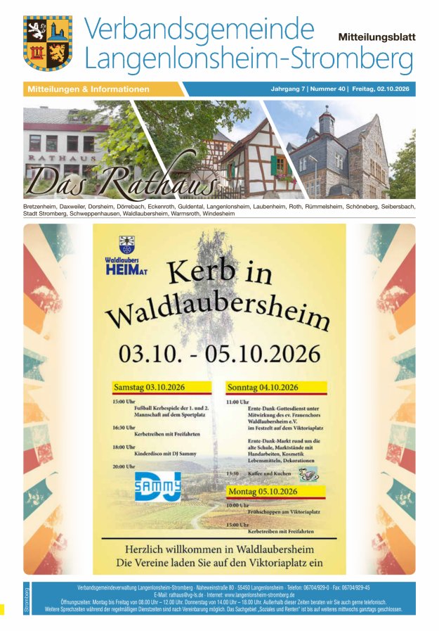 Das Rathaus - MTB d VG Langenlonsheim-Stromberg  Titelblatt 39/2026