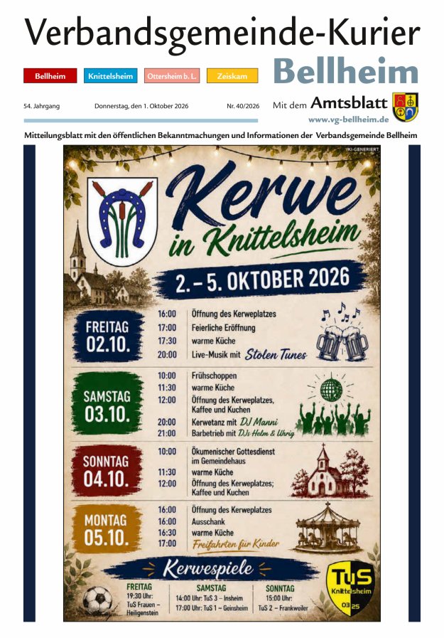 Verbandsgemeinde-Kurier Bellheim Titelblatt 40/2026