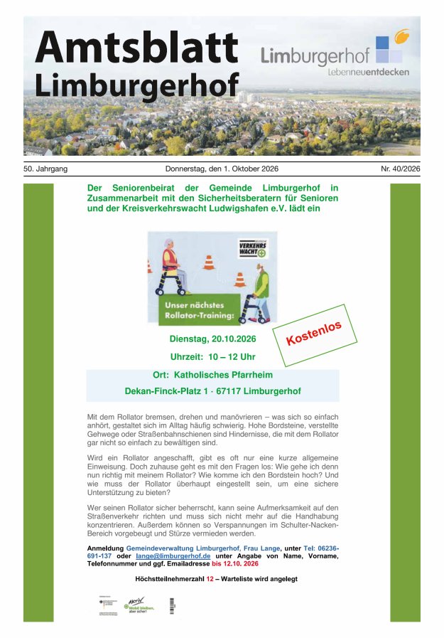 Amtsblatt Limburgerhof Titelblatt 40/2026