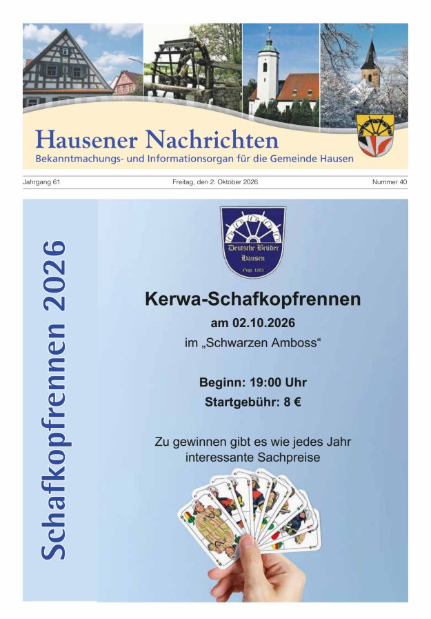 Hausener Nachrichten Titelblatt 40/2026